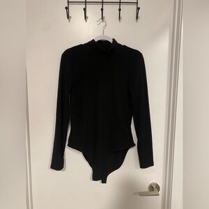 Zara Black Long-Sleeve Mock Neck Bodysuit with Cutout - L